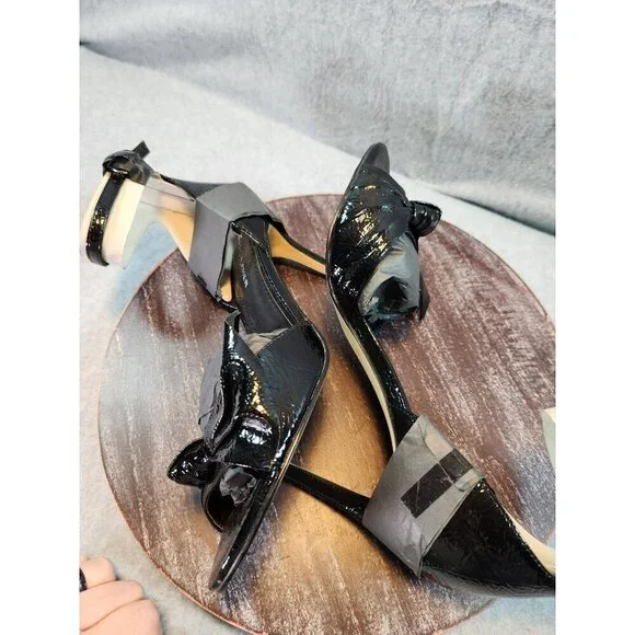 Marc Fisher Brodie Black Patent Leather Bow Heeled Sandals Size 9M - Picture 8 of 9